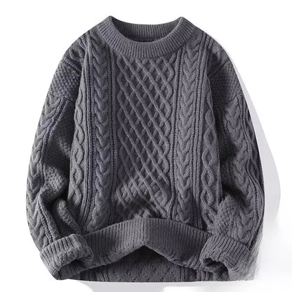 Trendy Knitted Sweater For Men Casual Round Neck Warm Inner Loose-fit Pullover Cozy Soft Supple Fall Winter Fashion