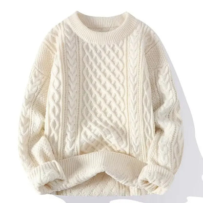 Trendy Knitted Sweater For Men Casual Round Neck Warm Inner Loose-fit Pullover Cozy Soft Supple Fall Winter Fashion