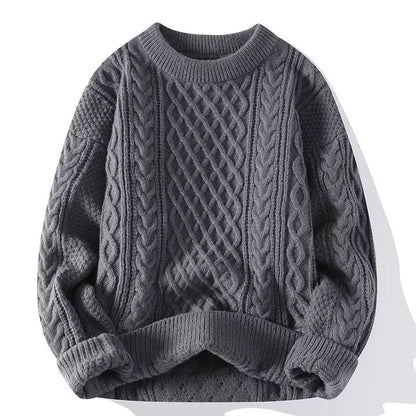 Trendy Knitted Sweater For Men Casual Round Neck Warm Inner Loose-fit Pullover Cozy Soft Supple Fall Winter Fashion